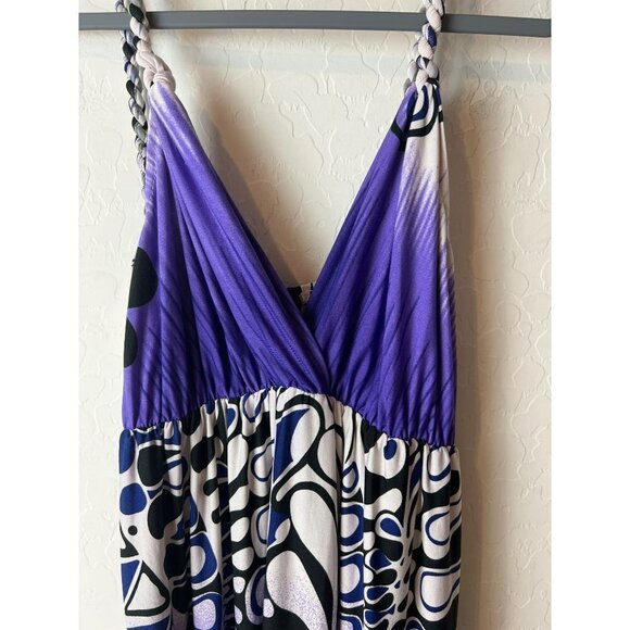 iB Diffusion Artsy Fun Print Maxi Dress Sz M Purple Black White - Picture 3 of 6